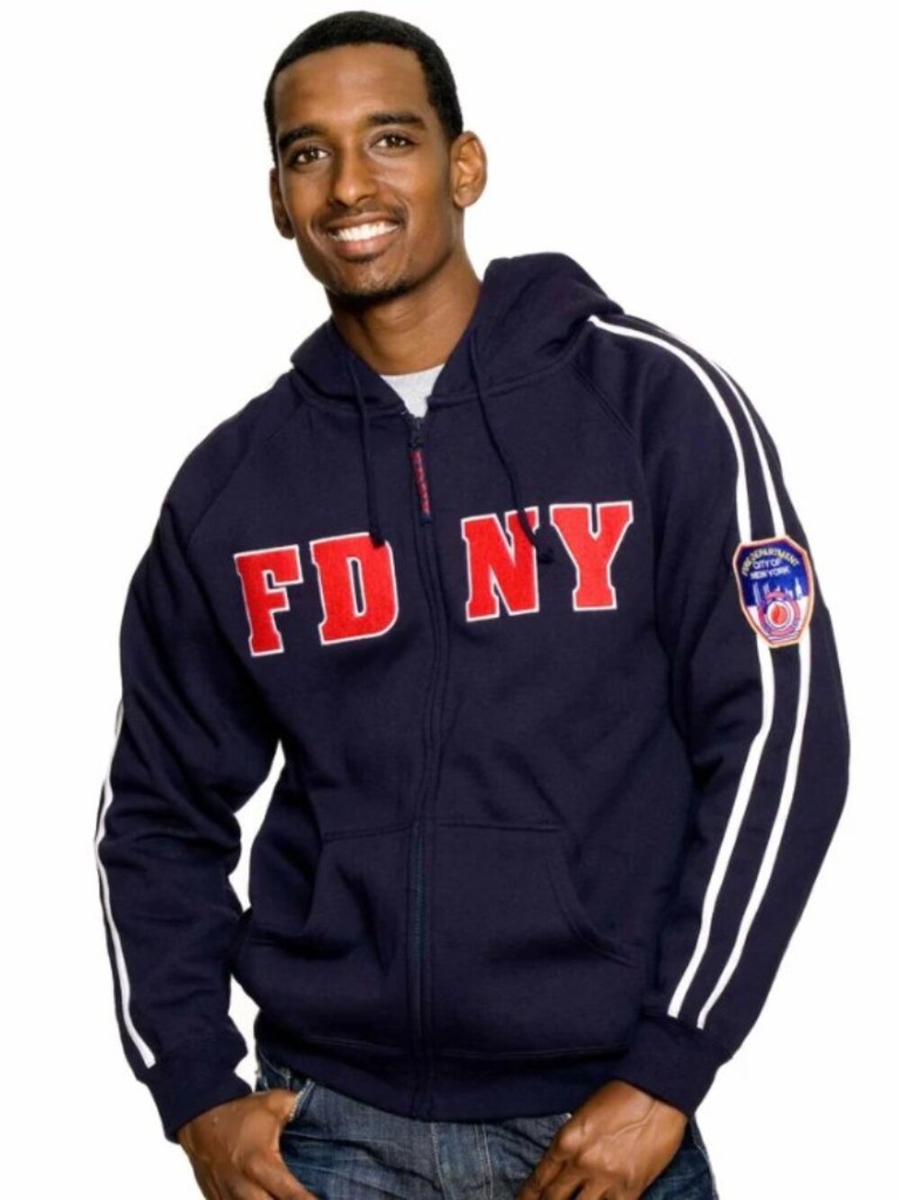 FDNY New York Fire Department Track Full Zip Hooded Sweatshirt Navy Size M